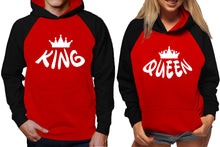 將圖片載入圖庫檢視器 King and Queen raglan hoodies, Matching couple hoodies, Black Red King Queen design on man and woman hoodies