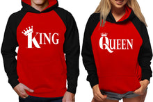 將圖片載入圖庫檢視器 King and Queen raglan hoodies, Matching couple hoodies, Black Red King Queen design on man and woman hoodies