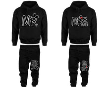 Load image into Gallery viewer, Mr and Mrs matching top and bottom set, Black hoodie and sweatpants sets for mens hoodie and jogger set womens. Matching couple joggers.