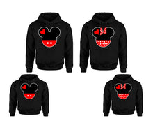 Load image into Gallery viewer, Mickey Minnie. Matching family outfits. Black adults, kids pullover hoodie.