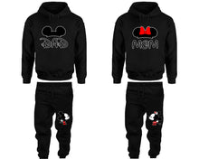 將圖片載入圖庫檢視器 Dad and Mom matching top and bottom set, Black hoodie and sweatpants sets for mens hoodie and jogger set womens. Matching couple joggers.