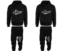 Load image into Gallery viewer, Her King and His Queen matching top and bottom set, Black hoodie and sweatpants sets for mens hoodie and jogger set womens. Matching couple joggers.