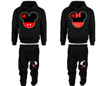 將圖片載入圖庫檢視器 Mickey and Minnie matching top and bottom set, Black hoodie and sweatpants sets for mens hoodie and jogger set womens. Matching couple joggers.