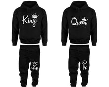 將圖片載入圖庫檢視器 King and Queen matching top and bottom set, Black hoodie and sweatpants sets for mens hoodie and jogger set womens. Matching couple joggers.