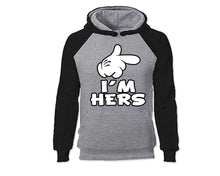 Load image into Gallery viewer, Black Grey color I'm Hers design Hoodie for Man.