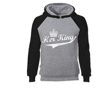 Load image into Gallery viewer, Black Grey color Her King design Hoodie for Man.