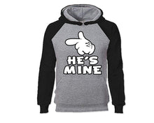 Load image into Gallery viewer, Black Grey color He's Mine design Hoodie for Woman