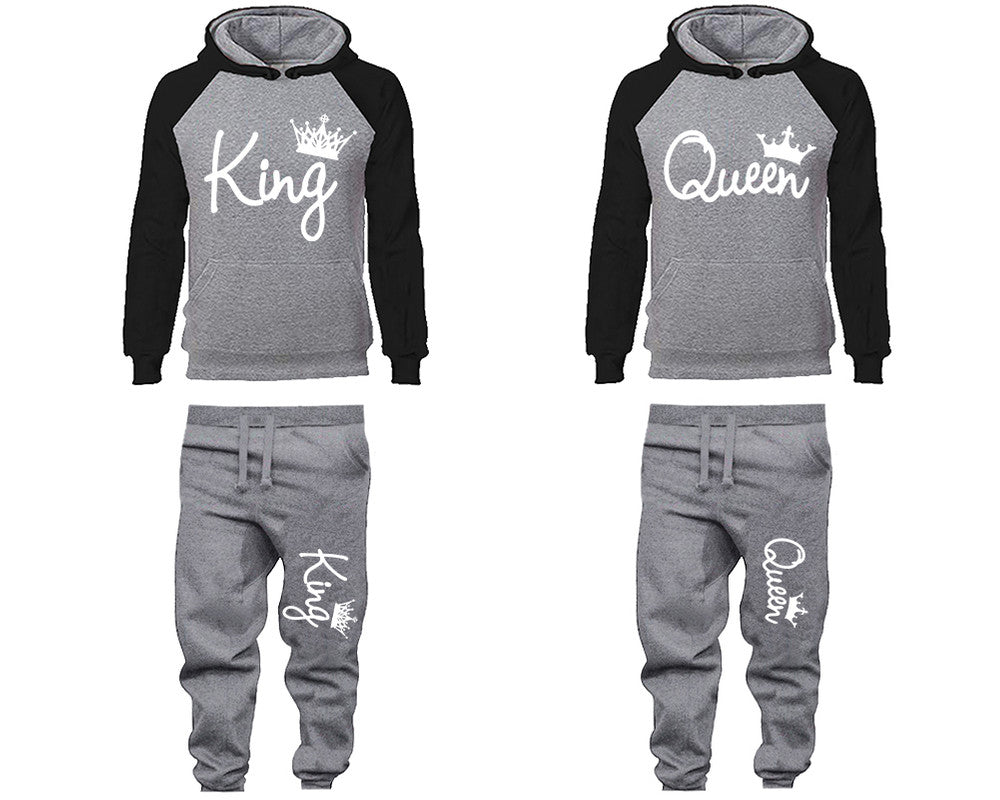 King and Queen Hoodie and Sweatpants 4 Pcs Sets for Couples