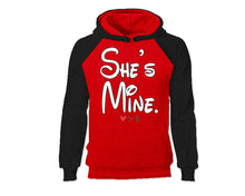 Load image into Gallery viewer, Black Red color She's Mine design Hoodie for Man.
