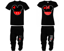 Load image into Gallery viewer, Mickey Minnie shirts, matching top and bottom set, Black t shirts, men joggers, shirt and jogger pants women. Matching couple joggers