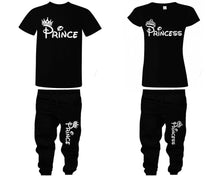 將圖片載入圖庫檢視器 Prince Princess shirts, matching top and bottom set, Black t shirts, men joggers, shirt and jogger pants women. Matching couple joggers