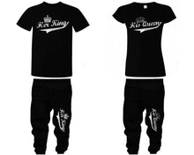 Load image into Gallery viewer, Her King His Queen shirts, matching top and bottom set, Black t shirts, men joggers, shirt and jogger pants women. Matching couple joggers
