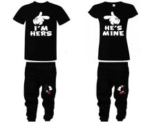 Load image into Gallery viewer, I'm Hers He's Mine shirts, matching top and bottom set, Black t shirts, men joggers, shirt and jogger pants women. Matching couple joggers