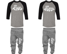 將圖片載入圖庫檢視器 Her King and His Queen baseball shirts, matching top and bottom set, Black Grey Grey baseball shirts, men joggers, shirt and jogger pants women. Matching couple joggers