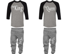 將圖片載入圖庫檢視器 Her King and His Queen baseball shirts, matching top and bottom set, Black Grey Grey baseball shirts, men joggers, shirt and jogger pants women. Matching couple joggers