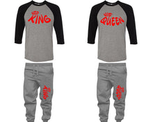 將圖片載入圖庫檢視器 Her King and His Queen baseball shirts, matching top and bottom set, Black Grey Grey baseball shirts, men joggers, shirt and jogger pants women. Matching couple joggers