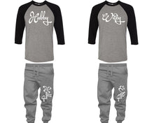將圖片載入圖庫檢視器 Hubby and Wifey baseball shirts, matching top and bottom set, Black Grey Grey baseball shirts, men joggers, shirt and jogger pants women. Matching couple joggers