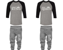 將圖片載入圖庫檢視器 Her King and His Queen baseball shirts, matching top and bottom set, Black Grey Grey baseball shirts, men joggers, shirt and jogger pants women. Matching couple joggers