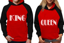將圖片載入圖庫檢視器 King and Queen raglan hoodies, Matching couple hoodies, Black Red his and hers man and woman contrast raglan hoodies