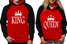 將圖片載入圖庫檢視器 King and Queen raglan hoodies, Matching couple hoodies, Black Red his and hers man and woman contrast raglan hoodies