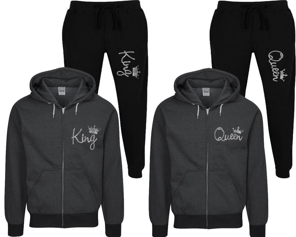 King Queen Matching Couples Hoodies Sweatshirts Zip Up His and Her Hooded  Thin Black at  Women's Clothing store