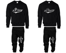 將圖片載入圖庫檢視器 Her King His Queen top and bottom sets. Black sweatshirt and sweatpants set for men, sweater and jogger pants for women.