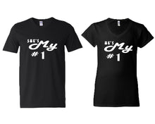 將圖片載入圖庫檢視器 She's My Number 1 and He's My Number 1 matching couple v-neck shirts.Couple shirts, Black v neck t shirts for men, v neck t shirts women. Couple matching shirts.