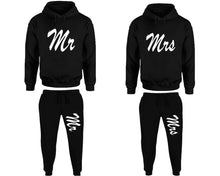 Load image into Gallery viewer, Mr and Mrs matching top and bottom set, Black pullover hoodie and sweatpants sets for mens, pullover hoodie and jogger set womens. Matching couple joggers.