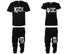 Load image into Gallery viewer, King and Queen shirts and jogger pants, matching top and bottom set, Black t shirts, men joggers, shirt and jogger pants women. Matching couple joggers