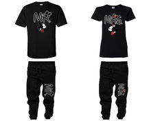 Load image into Gallery viewer, Mr Mrs shirts, matching top and bottom set, Black t shirts, men joggers, shirt and jogger pants women. Matching couple joggers