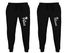 Load image into Gallery viewer, Prince and Princess matching jogger pants, Black sweatpants for mens, jogger set womens. Matching couple joggers.