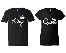 Load image into Gallery viewer, King and Queen matching couple v-neck shirts.Couple shirts, Black v neck t shirts for men, v neck t shirts women. Couple matching shirts.