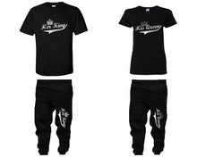 Load image into Gallery viewer, Her King His Queen shirts, matching top and bottom set, Black t shirts, men joggers, shirt and jogger pants women. Matching couple joggers