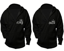 將圖片載入圖庫檢視器 King and Queen zipper hoodies, Matching couple hoodies, Black zip up hoodie for man, Black zip up hoodie womens
