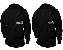 Load image into Gallery viewer, Her King and His Queen zipper hoodies, Matching couple hoodies, Black zip up hoodie for man, Black zip up hoodie womens