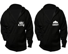 將圖片載入圖庫檢視器 King and Queen zipper hoodies, Matching couple hoodies, Black zip up hoodie for man, Black zip up hoodie womens