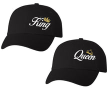 Load image into Gallery viewer, King and Queen matching caps for couples, Black baseball caps.