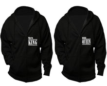 Load image into Gallery viewer, Her King and His Queen zipper hoodies, Matching couple hoodies, Black zip up hoodie for man, Black zip up hoodie womens
