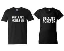 將圖片載入圖庫檢視器 She's My Forever and He's My Forever matching couple v-neck shirts.Couple shirts, Black v neck t shirts for men, v neck t shirts women. Couple matching shirts.