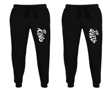 Load image into Gallery viewer, Her King and His Queen matching jogger pants, Black sweatpants for mens, jogger set womens. Matching couple joggers.