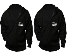 Load image into Gallery viewer, Her King and His Queen zipper hoodies, Matching couple hoodies, Black zip up hoodie for man, Black zip up hoodie womens