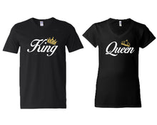 Load image into Gallery viewer, King and Queen matching couple v-neck shirts.Couple shirts, Black v neck t shirts for men, v neck t shirts women. Couple matching shirts.