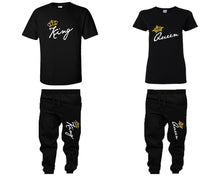 將圖片載入圖庫檢視器 King and Queen shirts and jogger pants, matching top and bottom set, Black t shirts, men joggers, shirt and jogger pants women. Matching couple joggers