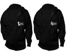 將圖片載入圖庫檢視器 King and Queen zipper hoodies, Matching couple hoodies, Black zip up hoodie for man, Black zip up hoodie womens