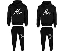 Load image into Gallery viewer, Mr and Mrs matching top and bottom set, Black pullover hoodie and sweatpants sets for mens, pullover hoodie and jogger set womens. Matching couple joggers.