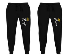 Load image into Gallery viewer, King and Queen matching jogger pants, Black sweatpants for mens, jogger set womens. Matching couple joggers.