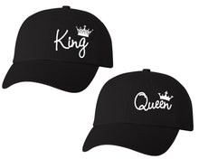 將圖片載入圖庫檢視器 King and Queen matching caps for couples, Black baseball caps.White color Vinyl Design