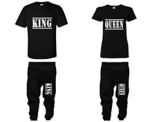 將圖片載入圖庫檢視器 King and Queen shirts and jogger pants, matching top and bottom set, Black t shirts, men joggers, shirt and jogger pants women. Matching couple joggers