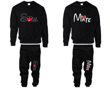 Load image into Gallery viewer, Soul Mate top and bottom sets. Black sweatshirt and sweatpants set for men, sweater and jogger pants for women.