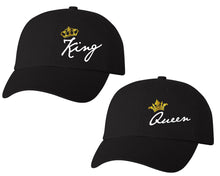 Load image into Gallery viewer, King and Queen matching caps for couples, Black baseball caps.